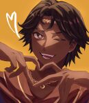  1boy babykatafan circlet dark-skinned_male dark_skin fire_emblem fire_emblem_engage fogado_(fire_emblem) gold_circlet heart heart_hands highres jewelry male_focus necklace prince very_dark_skin 