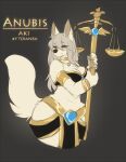  aki_(teranen) anthro anubian_jackal big_breasts breasts canid canine canis claws conditional_dnp curvy_figure egyptian eyes_closed female fur gold_(metal) gold_jewelry hair jackal jewelry mammal piercing solo standing teranen white_body white_fur white_hair wide_hips 