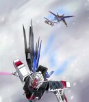  artificial_eye artist_request battle_damage beam_cannon beam_rifle blue_sky damaged energy_gun energy_sword flying force_impulse_gundam freedom_gundam gun gundam gundam_perfect_file gundam_seed gundam_seed_destiny highres holding holding_gun holding_sword holding_weapon humanoid_robot impulse_gundam mecha mechanical_arms mechanical_eye mechanical_wings mobile_suit no_humans official_art rifle robot shield single_mechanical_wing sky sword sword_impulse_gundam v-fin weapon wings 
