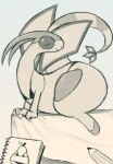 ambiguous_gender bed_sheet bedding big_butt big_tail bikini bikini_only blush bottom_heavy butt claws clothing digital_drawing_(artwork) digital_media_(artwork) dragon duo eyes_closed feral first_person_view flygon food fruit generation_3_pokemon monochrome mythological_creature mythological_scalie mythology nintendo paper pear pencil_(object) plant pokemon pokemon_(species) pose scalie sketchbook small_arms smile sparkles swimwear tail thick_thighs two-piece_swimsuit wings zlut385