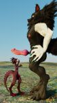  3d_(artwork) admiring ambrose_the_kobold animal_genitalia animal_penis anthro big_penis black_body black_fur blue_eyes blue_nails canid canine canine_penis claws colored_nails digital_media_(artwork) duo fur genitals hi_res knot kobold large_male larger_male male male/male mammal metalslay3rs muscular muscular_male nails nipples outside penis photo pink_eyes pubes pupils shocked shocked_expression size_difference slit_pupils small_penis smaller_male were werecanid werecanine werewolf 