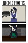 5_fingers absurd_res american_mythology anthro apron black_hair bone clothed clothing comic dialogue english_text eye_bags female fingers hair happy hi_res indigenous_north_american_mythology monster_energy mythology north_american_mythology office offscreen_character pen skull skull_head solo starbucks suitedwolfie text wendigo