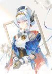  1girl absurdres android blue_eyes blue_hair breasts genshin_impact hair_ornament hat highres ineffa_(genshin_impact) joints looking_at_viewer robot_girl robot_joints shirix sidelocks solo 