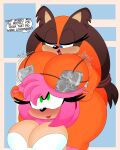  2022 3barts 4k absurd_res accessory aluminum amy_rose anthro badger bedroom_eyes big_breasts blue_eyes blush boob_hat bouncing_breasts bra breast_jiggle breasts brown_body brown_fur brown_hair cleavage clothed clothing curvy_figure dialogue digital_media_(artwork) duo english_text eulipotyphlan eyelashes female female/female fingers fur green_eyes hair headband hedgehog hi_res hourglass_figure huge_breasts jiggling long_hair mammal multicolored_body multicolored_fur multicolored_hair mustelid musteline narrowed_eyes orange_body orange_fur orange_hair pink_body pink_fur pink_hair seductive sega short_hair simple_background smile sonic_boom sonic_the_hedgehog_(series) standing sticks_the_jungle_badger tan_body tan_fur text thick_thighs tongue topwear tube_top two_tone_body two_tone_fur two_tone_hair underwear voluptuous wide_hips 