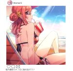  1girl arisugawa_natsuha bad_link bare_shoulders beach blue_sky blush breasts earrings highres idolmaster idolmaster_shiny_colors jewelry long_hair looking_at_viewer sky tomari_(veryberry00) 
