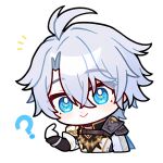  1boy ? absurdres antenna_hair armor bad_link blue_cape blue_eyes cape chibi chibi_only hair_between_eyes highres honkai:_star_rail honkai_(series) male_focus official_art phainon_(honkai:_star_rail) shoulder_armor smile solo tagme transparent_background white_hair 