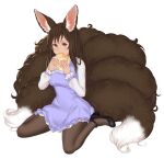  1girl absurdres animal_ears black_footwear black_legwear blush brown_eyes brown_hair commission eating eyebrows_visible_through_hair fox_ears fox_girl fox_tail freckles high_heels highres long_hair long_sleeves looking_at_viewer original pantyhose sitting solo susukitten tail transparent_background wariza 