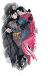  2boys against_wall arm_up arms_up batman batman_(series) batman_symbol black_boots black_cape black_gloves black_hair blue_bodysuit blue_eyes bodysuit boots bowi4_0808 cape closed_mouth commentary dc_comics elbow_gloves eye_contact fingernails floating gloves grey_bodysuit hashtag-only_commentary highres hover_hand long_sleeves looking_at_another male_focus multiple_boys red_boots red_cape short_hair sideburns smile superman superman_(series) superman_logo white_background yaoi 