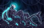 anthro bone crazmax digital_media_(artwork) drone dronification fish glowing glowing_eyes goo_creature hi_res hypnosis latex liquid_latex male marine mind_control nude shark skull skull_head solo tail takeover tongue transformation