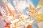  1girl absurdres animal_ears barefoot beach_umbrella blonde_hair blue_archive breasts commentary covered_nipples cross_halo dutch_angle extra_ears female_masturbation fingering fingering_through_clothes fox_ears fox_girl halo heart heavy_breathing highres hsch jacket long_hair long_sleeves masturbation official_alternate_costume one-piece_swimsuit open_mouth outdoors pink_eyes red-tinted_eyewear seia_(blue_archive) seia_(swimsuit)_(blue_archive) side_ponytail sidelocks small_breasts solo spread_legs sunglasses swimsuit through_clothes tinted_eyewear tiptoes umbrella visor_cap white_one-piece_swimsuit yellow-framed_eyewear yellow_halo yellow_jacket yellow_visor 