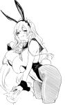  1girl :q absurdres animal_ears azur_lane breasts fake_animal_ears fake_tail frilled_hairband frills greyscale hairband highres huge_breasts leotard licking_lips long_hair looking_at_viewer monochrome multicolored_leotard neckerchief oohira_sunset pantyhose playboy_bunny rabbit rabbit_tail sailor_collar scylla_(azur_lane) sketch solo tail tongue tongue_out two-tone_leotard wrist_cuffs 