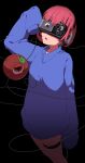  1girl absurdres akirama alternate_costume baggy_clothes black_background cable circuit_board cropped_legs headphones headset highres komeiji_satori long_sleeves pink_hair shirt short_hair simple_background sleeves_past_fingers sleeves_past_wrists thigh_strap third_eye touhou zipper 