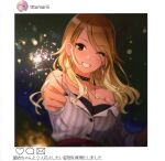  1girl bad_link bare_shoulders black_nails blush breasts earrings fireworks highres idolmaster idolmaster_shiny_colors jewelry long_hair looking_at_viewer necklace open_mouth smile solo tomari_(veryberry00) 