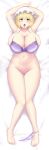  1girl absurdres barefoot blonde_hair blue_eyes bra breasts censored dakimakura_(medium) deep_skin highres incredibly_absurdres lace-trimmed_bra lace_trim large_breasts looking_at_viewer maribel_hearn panties panty_pull pussy short_hair solo thick_thighs thighs tongue tongue_out touhou underwear underwear_only wide_hips yuugatou_(yuuzutu) 