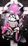  1boy absurdres androgynous cross demon demon_boy demon_horns demon_wings fishnets gothic highres horns kirara_yakubou male_focus nail_polish original pale_skin piercing pink_eyes pink_hair tattoo thighhighs thighs wings 