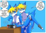  absurd_res anthro bad_pun balls blackwing97 bodily_fluids breast_grab breasts canid canine casual_sex dialogue duo female from_behind_position genital_fluids genitals hand_on_breast hi_res hyra_akiyuki hyro_soriuki male male/female mammal nintendo nintendo_switch penetration penis pussy raised_leg sex vaginal vaginal_penetration video_games 