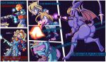  2022 anthro blonde_hair blue_eyes breast_expansion breasts butt butt_expansion comic creamyowl english_text expansion female glowing glowing_eyes growth hair hi_res human human_to_anthro machine mammal membrane_(anatomy) membranous_wings metroid nintendo power_armor purple_body ridleymorph samus_aran simple_background smile solo species_transformation surprise tail_growth text transformation video_games wing_growth wings 