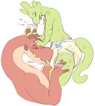  anthro blush diaper dragon duo english_text gastropod hardscales hi_res male mollusk slug sniffing snoofing text 