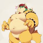  2021 anthro armband beard belly big_belly big_muscles bowser bracelet claws collar doodlrenzo emanata eyebrows facial_hair hair hi_res horn jewelry koopa male mario_bros musclegut muscular muscular_anthro muscular_male navel nintendo nude overweight overweight_anthro overweight_male pecs scalie shell simple_background solo spiked_armband spiked_bracelet spiked_collar spiked_shell spiked_tail spikes spikes_(anatomy) standing thick_thighs video_games white_background 