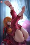  1girl absurdres curtains feet_up highres leg_up looking_at_viewer melowh neon_genesis_evangelion soles souryuu_asuka_langley toes 
