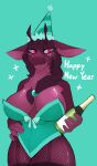  absurd_res alcohol anthro beverage biped champagne clothing countershade_face countershade_torso countershading doughtea dragon eye_through_hair female fishnet fishnet_legwear hair hi_res horn legwear long_hair new_years_eve ponytail reptile scalie solo topwear translucent translucent_hair 