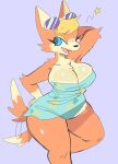  animal_crossing anthro audie_(animal_crossing) big_breasts blonde_hair breasts canid canine canis cleavage clothed clothing dress female fur hair hi_res mammal multicolored_body multicolored_fur nintendo puppychan48 solo two_tone_body two_tone_fur video_games wolf 