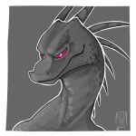  2018 ambiguous_gender anthro deuzion dragon endertwinks grey_body grey_scales hi_res looking_at_viewer pupils purple_eyes scales simple_background slit_pupils smile smirk solo 