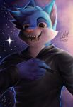 anthro clothing detailed_background domestic_cat drawing_pen felid feline felis happy hi_res holding_object hoodie iaian_luxo_fox jay-r_(character) male mammal motion_blur neck_tuft outline sharp_teeth smile solo space sparkling_eyes star teeth tongue topwear tuft 