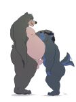  &lt;3 &lt;3_eyes 2022 absurd_res anthro balls baloo belly canid canine canis duo erection genitals grey_body hi_res male male/male mammal moobs nipples overweight overweight_male penis sato_afroleone simple_background tail_motion tailwag ursid white_background wolf 