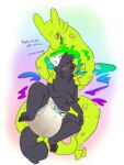  ambiguous_gender amphibian anthro blush canid canine diaper duo english_text feces hardscales hi_res male mammal messy messy_diaper pooping salamander_(amphibian) scat soiling text 