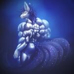  anthro back_muscles biceps big_muscles canid canine clothed clothing digital_media_(artwork) digital_painting_(artwork)abs fox fur hair hi_res huge_muscles male mammal multi_tail muscular muscular_anthro muscular_legs muscular_male muscular_thighs nipples pose rizzyofen smile smirk solo topless white_body white_fur 