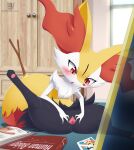  absurd_res anthro blush book braixen canid canine eryz female fur genitals hi_res inner_ear_fluff mammal nintendo nude pok&eacute;mon pok&eacute;mon_(species) pussy solo spread_pussy spreading tuft video_games white_body white_fur yellow_body 