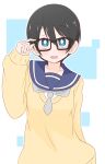  1girl ame_(amechan17391739) bespectacled black_hair blue_eyes bright_pupils glasses highres sailor_collar saitou_ena school_uniform short_hair simple_background solo white_pupils yurucamp 