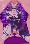  1girl artist_name black_choker black_dress blue_hair breasts censored chain choker clothing_cutout cottontail_(vtuber) dress eyes_out_of_frame fellatio female_masturbation fishnet_pantyhose fishnets grabbing_own_breast gradient_hair head_out_of_frame heart heart_cutout hedgehogs4hent1 highres indie_virtual_youtuber large_breasts long_hair long_sleeves makeup masturbation mosaic_censoring multicolored_hair oral pantyhose patreon_username pixiv_username purple_hair purple_nails pussy_juice runny_makeup saliva tongue virtual_youtuber 