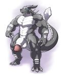  anthro balls barazoku biceps big_balls big_muscles big_penis blue_eyes claws digital_media_(artwork) digitigrade dominant dragon flaccid foreskin front_view genitals grey_body hi_res humanoid_genitalia humanoid_penis kardukk kobold maldu male multicolored_body muscular muscular_anthro muscular_male nude paws penis reptile scalie shaded solo spikes standing two_tone_body two_tone_tail white_body 