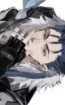  1boy black_gloves blue_hair cigarette cu_chulainn_(fate) cu_chulainn_(honkai:_star_rail)_(fate) cu_chulainn_(lancer)_(fate) earrings fate/stay_night fate_(series) fingerless_gloves fur-trimmed_jacket fur_trim gloves highres honkai:_star_rail honkai_(series) jacket jewelry long_hair looking_at_viewer male_focus ponytail red_eyes sideways simple_background smoking solo wansan_hq white_background 