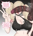  1boy 1girl absurdres after_fellatio black_choker black_nails black_panties black_sports_bra blacked_(phrase) blonde_hair blue_eyes blush breast_tattoo breasts can't_see_the_haters_(meme) choker cleavage commission commissioner_upload cum cum_on_body cum_on_breasts cum_string dark-skinned_male dark_skin daruko536 earrings english_text gradient_background grey_background hetero highres hoop_earrings huge_penis interracial jewelry large_breasts large_variant_set lipstick_mark lipstick_mark_on_penis lipstick_mark_on_testicles long_hair meme netorare panties penis penis_awe penis_on_face penis_over_eyes persona persona_5 queen_of_spades_symbol saliva saliva_trail solo spade_(shape) spade_tattoo speech_bubble sports_bra takamaki_anne tattoo testicles twintails underwear v variant_set very_dark_skin 