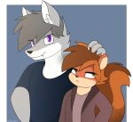  absurd_res angry anthro canid canine canis clothed clothing duo female green_eyes head_grab hi_res looking_at_viewer looking_up male male/female mammal pencil_bolt purple_eyes red_beans_(pencil_bolt) rodent sciurid standing teeth_showing tomboy tony_carrino_(pencil_bolt) wolf 