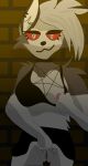 anthro bedroom_eyes bottomwear breasts canid canid_demon canine clothing demon female flashing flashing_breasts flashing_pussy hellaverse hellhound helluva_boss hi_res loona_(helluva_boss) mammal mythological_canine mythological_creature mythology narrowed_eyes ovr_2(artist) seductive skirt small_breasts solo