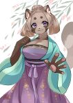  2022 5_fingers absurd_res anthro breasts canid canine clothed clothing digital_media_(artwork) female fingers fur hair hi_res kawarage_yatano looking_at_viewer mammal purple_eyes raccoon_dog smile tanuki 