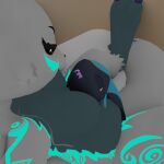 3d_(artwork) absorption_vore anthro avali bandai_namco bed belly big_belly big_breasts black_body black_feathers black_sclera blender_(artwork) blender_cycles blep blue_body blue_feathers breasts claws digimon digimon_(species) digital_media_(artwork) dipstick_tail duo ear_markings eili_(k'braid) facial_markings feather_markings feathers feet female female/female forearm_markings forehead_markings fur fur_markings furniture green_belly green_body green_breasts green_chest green_feet green_fur green_legs green_markings green_tail_tip grey_back grey_body grey_eyes grey_fur grey_head grey_tail grey_thighs head_markings hi_res k'braid leg_markings looking_at_another looking_at_partner markings no_sclera on_bed pink_tongue purple_claws renamon sitting sitting_on_bed tail tail_markings thigh_markings tongue tongue_out vore weight_gain yellow_eyes yellow_markings