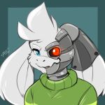  anthro asriel_dreemurr big_ears blue_eyes bovid caprine chalo clothing cybernetics cyborg glowing glowing_eyes goat looking_at_viewer machine male mammal robot_eyes smile smiling_at_viewer solo sweater topwear undertale undertale_(series) video_games 