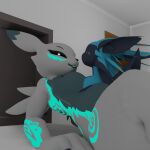 3d_(artwork) absorption_vore anthro avali bandai_namco bed bed_frame belly big_belly big_breasts black_body black_feathers blender_(artwork) blender_cycles blep blue_body blue_feathers breasts claws digimon digimon_(species) digital_media_(artwork) dipstick_ears dipstick_tail door duo ear_markings eili_(k'braid) facial_markings feather_markings feathered_tail feathers female female/female forearm_markings fur fur_markings furniture green_belly green_body green_breasts green_chest green_ear_tips green_fur green_markings green_tail_tip green_tongue grey_back grey_body grey_fur grey_head grey_thighs head_markings hi_res k'braid leg_markings looking_at_another looking_at_partner lying lying_on_bed markings multicolored_ears no_sclera on_bed pink_tongue purple_claws renamon tail tail_markings thigh_markings tongue tongue_out vore weight_gain yellow_eyes yellow_markings