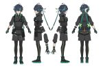  1boy a-pose absurdres ahoge alternate_costume ammunition_pouch aqua_headband arm_tattoo belt_pouch black_boots black_gloves black_hair black_leggings boots braid buckle closed_mouth cropped_arms cropped_jacket crossed_bangs earpiece earrings expressionless from_behind full_body genshin_impact geo_symbol_(genshin_impact) gloves grappling_hook green_eyes green_headband grey_jacket grey_shorts gun handgun headband highres holding holding_gun holding_weapon holster hood hooded_jacket hook hoyofair jacket jewelry kinich_(genshin_impact) knife_sheath leggings load_bearing_equipment magazine_(weapon) male_focus multiple_views neck_tattoo pda pouch reference_sheet seallllion sheath short_hair short_sleeves shorts side_braid simple_background snap-fit_buckle spiked_ear_piercing standing straight-on tactical_clothes tattoo turnaround walkie-talkie watch weapon weapon_request white_background wristwatch zipper zipper_pull_tab 