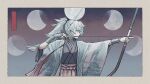  1girl archery arrow_(projectile) bow_(weapon) drawing_bow elixenevar fate/grand_order fate/samurai_remnant fate_(series) haori holding holding_arrow holding_bow_(weapon) holding_weapon japanese_clothes kimono long_hair moon_phases ponytail profile solo upper_body weapon yui_shousetsu_(fate) yui_shousetsu_(second_ascension)_(fate) 