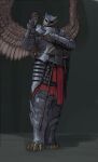  absurd_res anthro armor avian bird clothed clothing female fully_clothed glewes headgear helmet hi_res owl plate_armor putting_on_clothes solo standing wings 