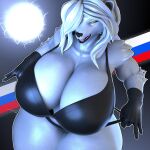 2025 3d_(artwork) absurd_res anthro bear big_breasts black_bra black_clothing black_gloves black_handwear black_panties black_underwear bra breasts clothing digital_media_(artwork) female fur gloves hair handwear hi_res huge_breasts looking_at_viewer mammal mature_anthro mature_female mechanicalstage nataliya_(petruz) panties polar_bear solo thick_thighs underwear ursine white_body white_fur white_hair wide_hips yellow_eyes