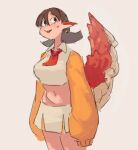 2022 animal_humanoid anthro bottomwear breasts clothed clothed_female clothed_humanoid clothing digital_drawing_(artwork) digital_media_(artwork) dragon dragon_humanoid ear_piercing english_description female female_humanoid hair hi_res humanoid karu184 long_sleeves midriff mythological_creature mythological_scalie mythology navel nigiri_(karu184) piercing portrait scalie simple_background skirt solo tail tan_body tan_skin three-quarter_portrait white_bottomwear white_clothing white_sclera white_skirt