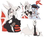  2022 anthro avian bat_ears bird black_hair braided_hair breasts chest_tuft chiropteran claws clothed clothing dogfuji15 eyelashes fangs female female_focus fingers fully_clothed fur hair hi_res hood japanese_text kemono looking_at_viewer mammal medium_breasts multicolored_hair orange_eyes rear_view side_boob simple_background smile solo spade_tail text tied_hair tuft two_tone_hair white_background white_body white_fur wings 