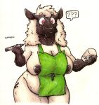 apron big_breasts big_butt bovid breasts butt caprine chubby_female clothing female furansco hi_res huge_breasts mammal sheep solo thick_thighs yan_(sheep) 